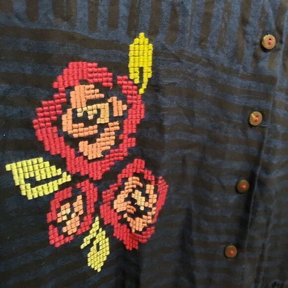 BOMBAY & PAISLEY BOHEMIAN NAVY BUTTON DOWN MIDI DRESS SIZE SMALL NWOT - Picture 4 of 7